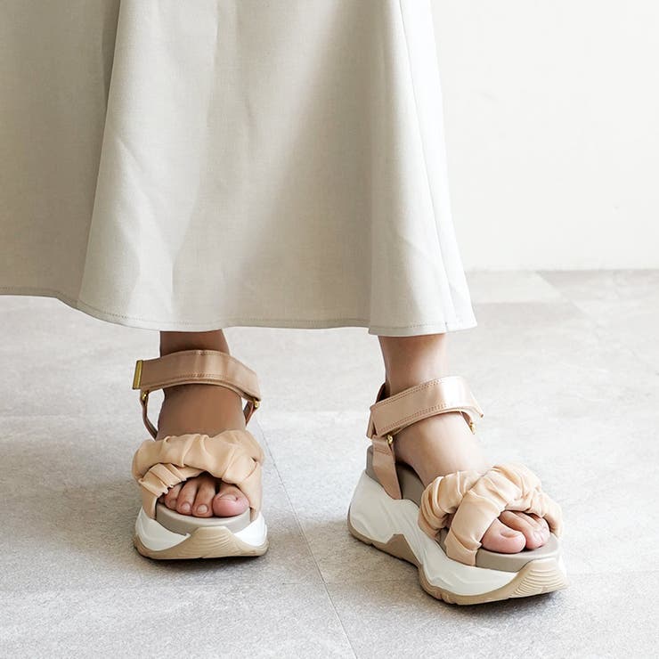 チュール クロスベルト スポーツサンダル スポサン 厚底[品番