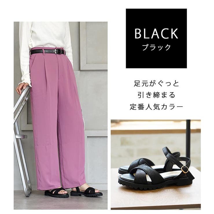日本製 クロスベルト カジュアル サンダル ローヒール ぺたんこ | SHOE FANTASY | 詳細画像11 