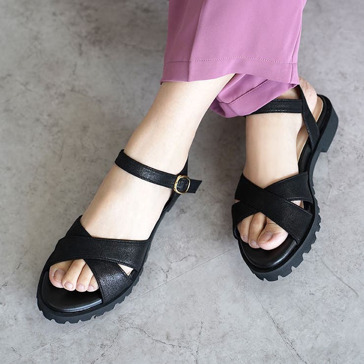 日本製 クロスベルト カジュアル サンダル ローヒール ぺたんこ | SHOE FANTASY | 詳細画像23 