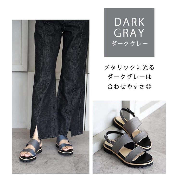 日本製 ダブルベルト カジュアル サンダル ローヒール ぺたんこ | SHOE FANTASY | 詳細画像13 