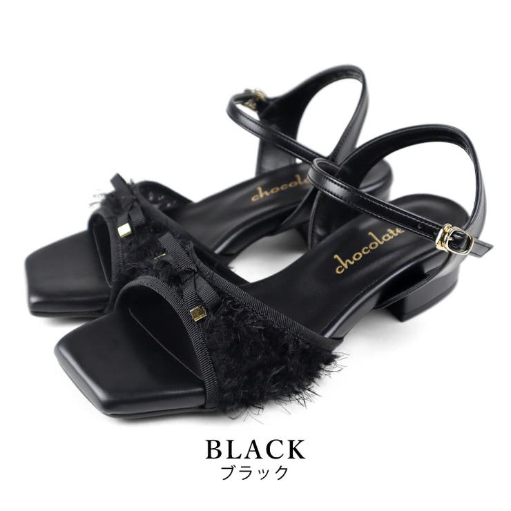 black | 日本製 グログランリボン付き シャギーチュール サンダル | SHOE FANTASY