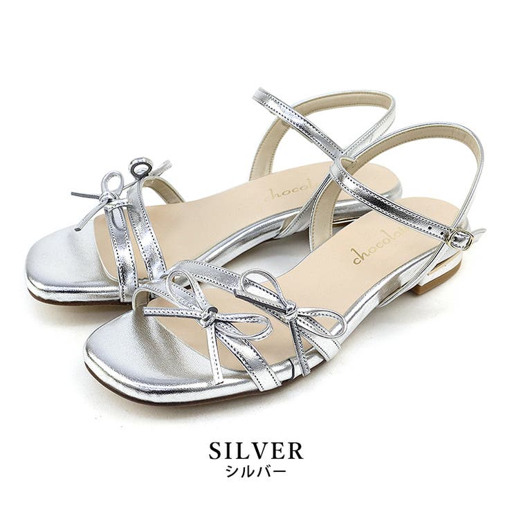 silver | 日本製 ダブルリボン ストラップ サンダル 痛くない 柔らかい | SHOE FANTASY