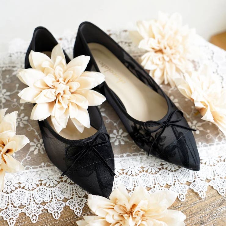 日本製 ポインテッドトゥ レースチュール バレエパンプス | SHOE FANTASY | 詳細画像22 