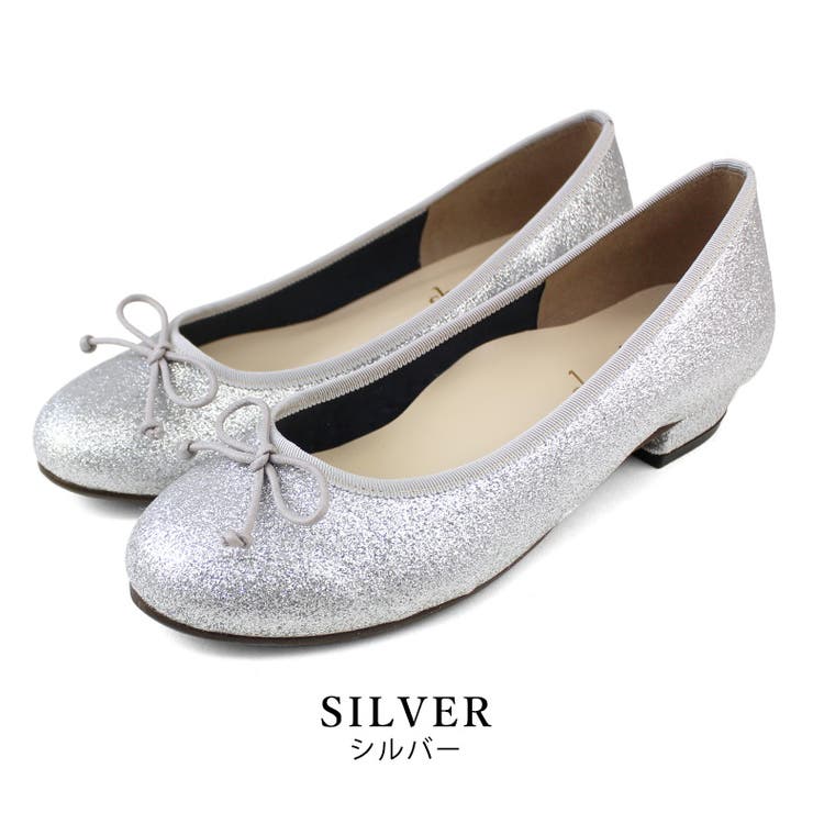シルバー リボン付きバレエシューズ 日本製 リボン バレエシューズ[品番：OK000000377]｜SHOE FANTASY