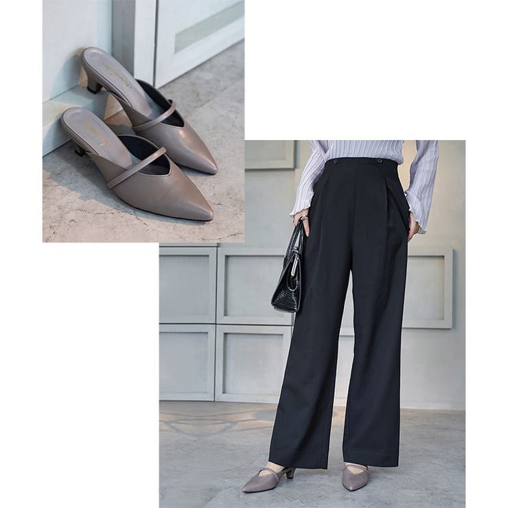 日本製 ポインテッドトゥ バンド ストラップ ミュール パンプス | SHOE FANTASY | 詳細画像23 