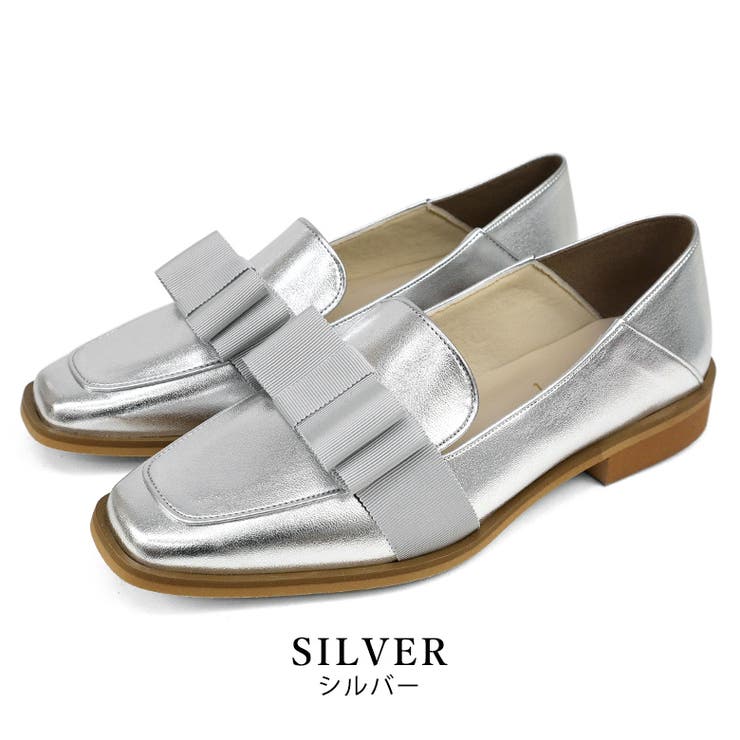 silver | 日本製 スクエアトゥ グログランリボン レインローファー 晴雨兼用 | SHOE FANTASY