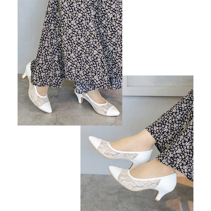 日本製 ポインテッド チュールパンプス 6cmヒール 花柄 水玉 合皮 | SHOE FANTASY | 詳細画像25 