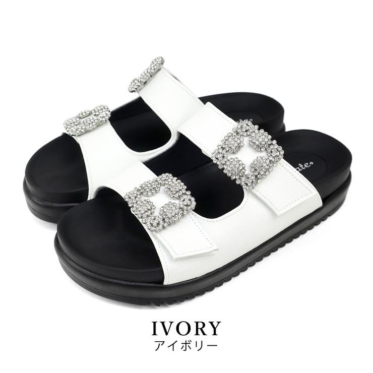 ivory | 日本製 ダブルビジュー フラットサンダル 痛くない 柔らかい | SHOE FANTASY