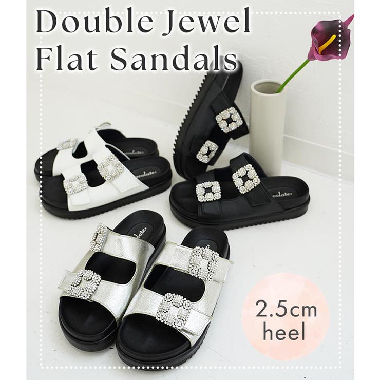 日本製 ダブルビジュー フラットサンダル 痛くない 柔らかい | SHOE FANTASY | 詳細画像4 