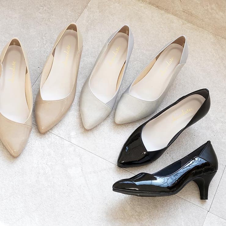 日本製 異素材切り替え デザインカットパンプス 晴雨兼用 レイン[品番