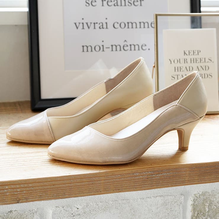 日本製 異素材切り替え デザインカットパンプス 晴雨兼用 レイン[品番