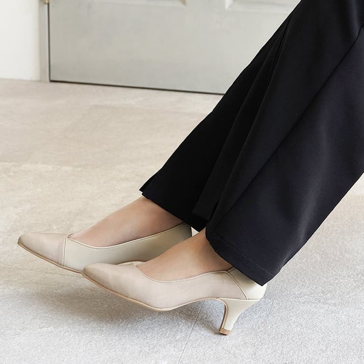 日本製 異素材切り替え デザインカットパンプス 晴雨兼用 レイン[品番