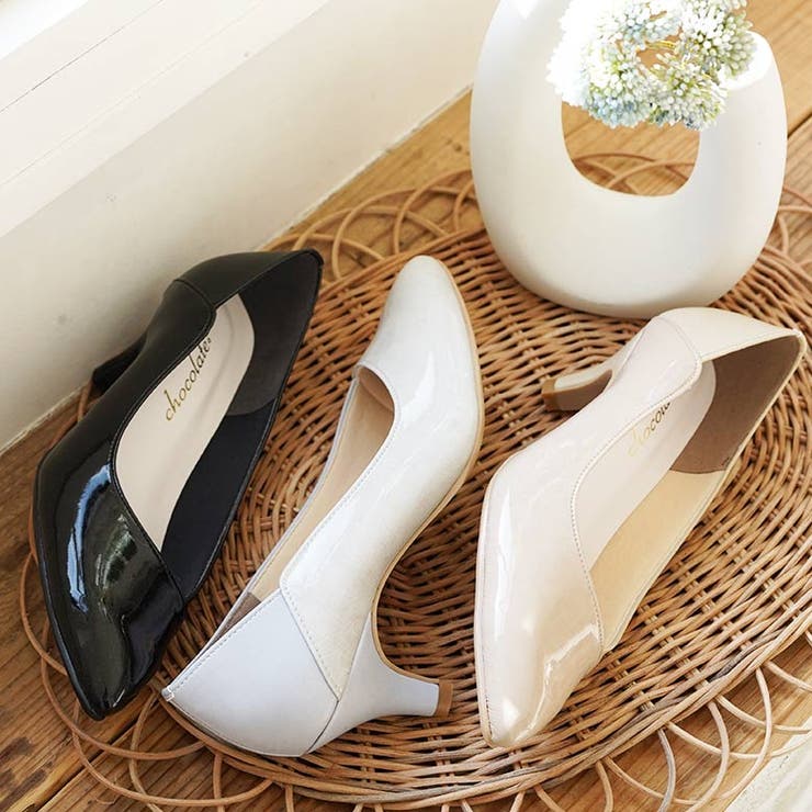 日本製 異素材切り替え デザインカットパンプス 晴雨兼用 レイン[品番