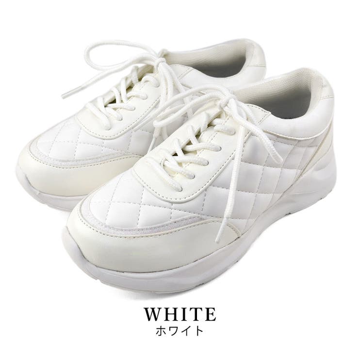 white | キルティング ラメ スニーカー ボリュームソール 厚底 | SHOE FANTASY