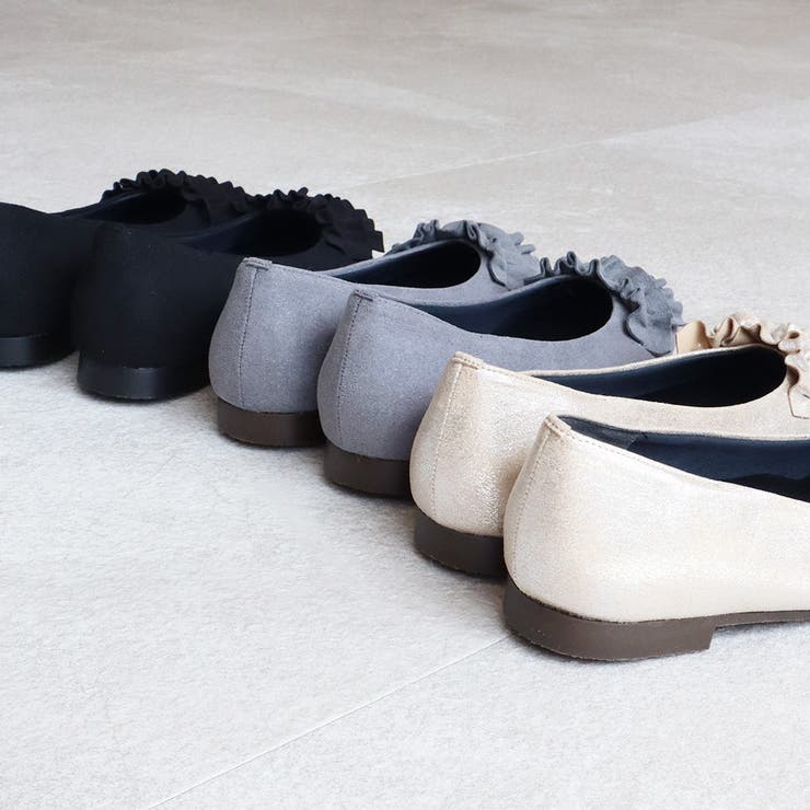 日本製 ラウンドトゥ フリル バレエパンプス ローヒール 幅広 | SHOE FANTASY | 詳細画像5 