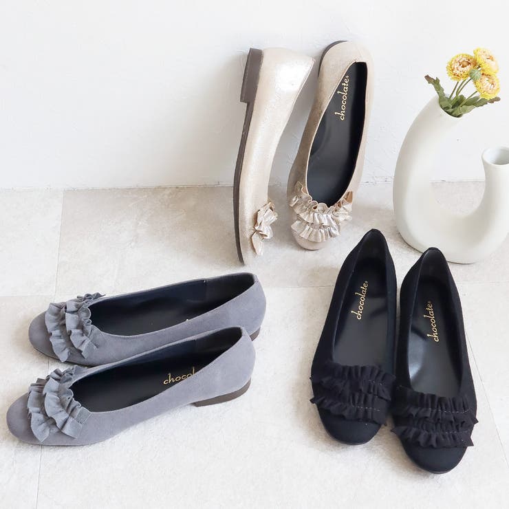 日本製 ラウンドトゥ フリル バレエパンプス ローヒール 幅広 | SHOE FANTASY | 詳細画像6 