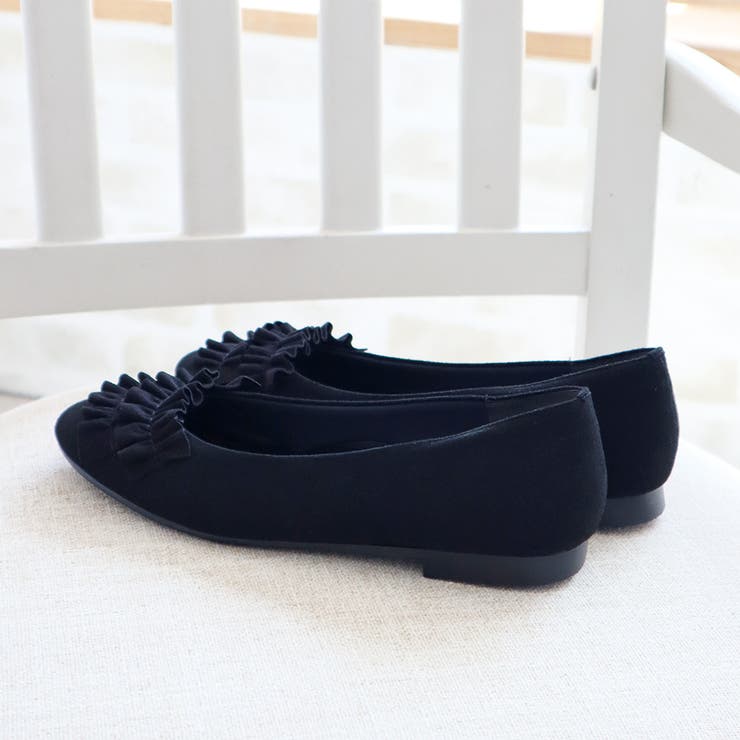 日本製 ラウンドトゥ フリル バレエパンプス ローヒール 幅広 | SHOE FANTASY | 詳細画像10 