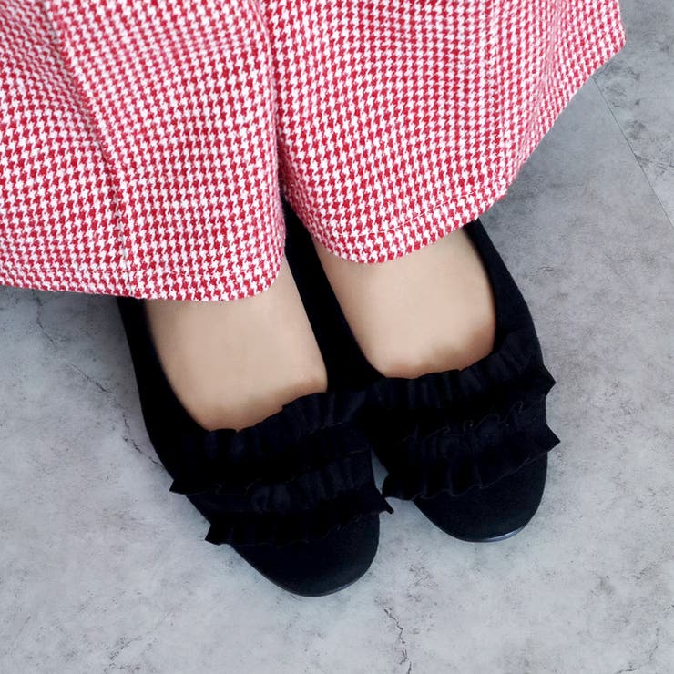 日本製 ラウンドトゥ フリル バレエパンプス ローヒール 幅広 | SHOE FANTASY | 詳細画像13 