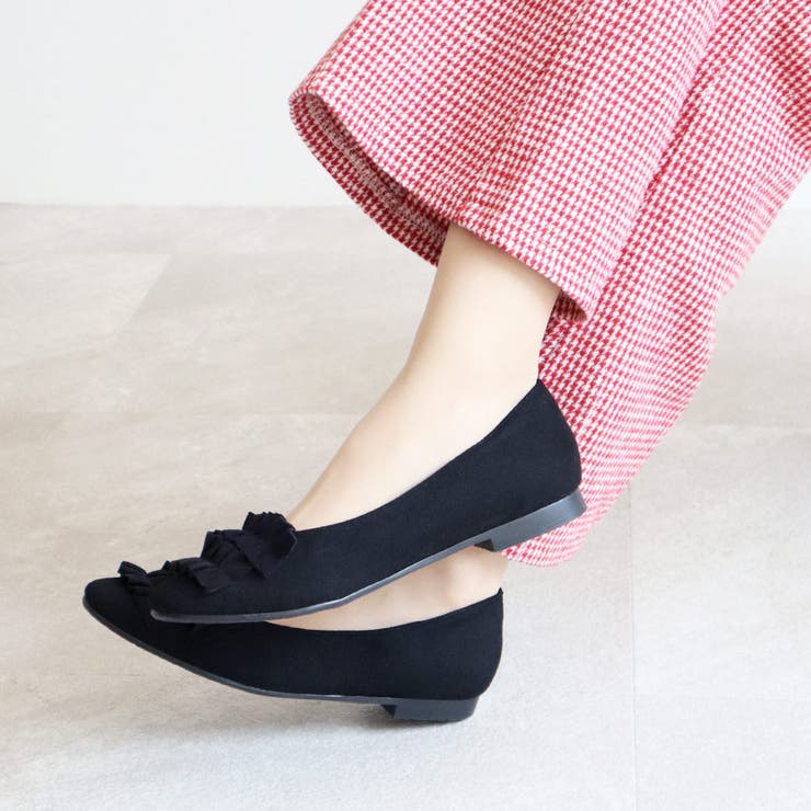 日本製 ラウンドトゥ フリル バレエパンプス ローヒール 幅広 | SHOE FANTASY | 詳細画像14 
