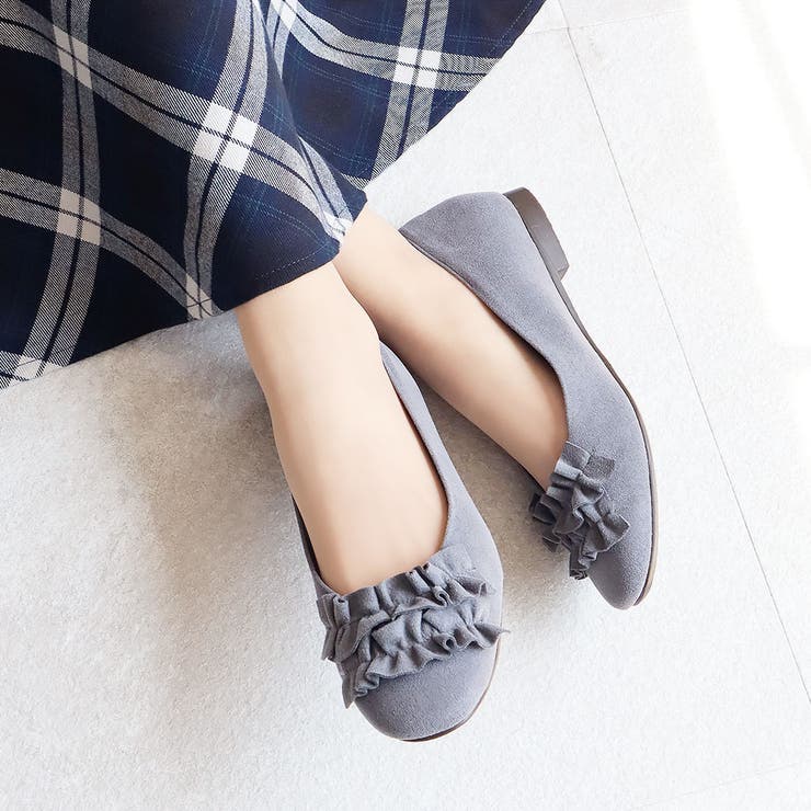 日本製 ラウンドトゥ フリル バレエパンプス ローヒール 幅広 | SHOE FANTASY | 詳細画像22 