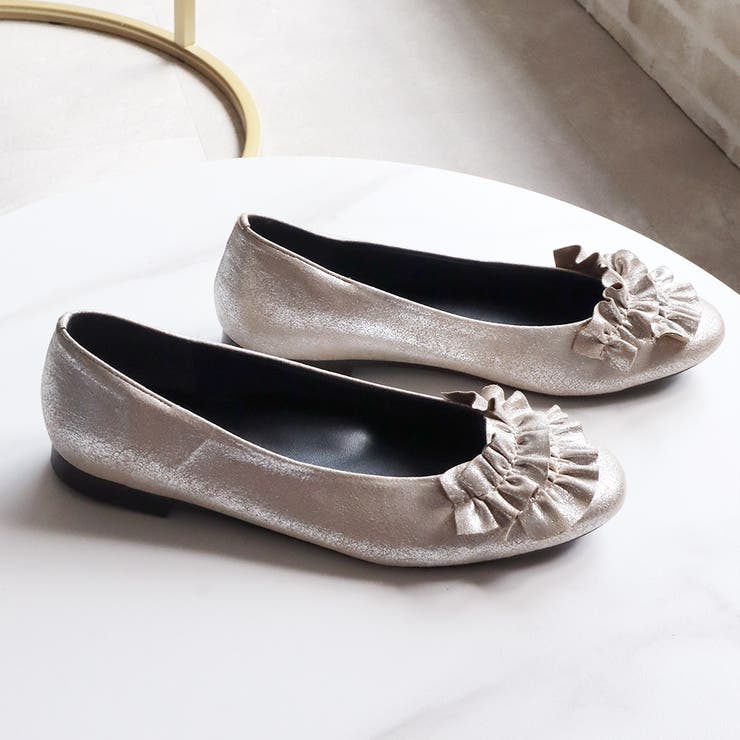 日本製 ラウンドトゥ フリル バレエパンプス ローヒール 幅広 | SHOE FANTASY | 詳細画像24 
