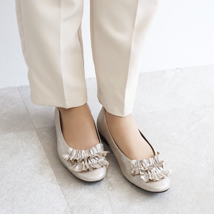 日本製 ラウンドトゥ フリル バレエパンプス ローヒール 幅広 | SHOE FANTASY | 詳細画像26 