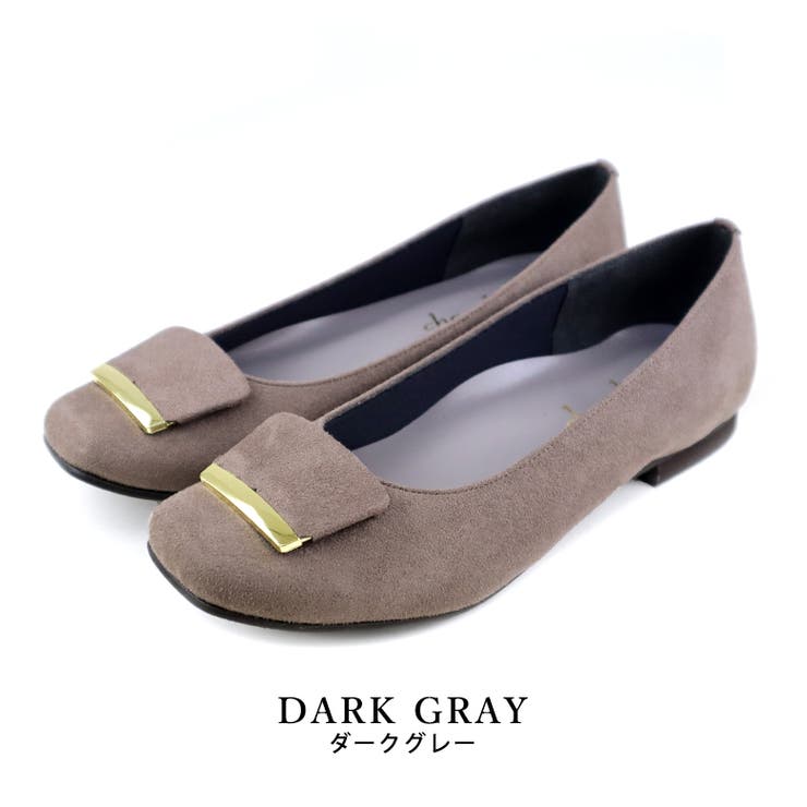 darkgray | 日本製 スクエアトゥ モチーフ付き フラットパンプス 晴雨兼用 レイン | SHOE FANTASY