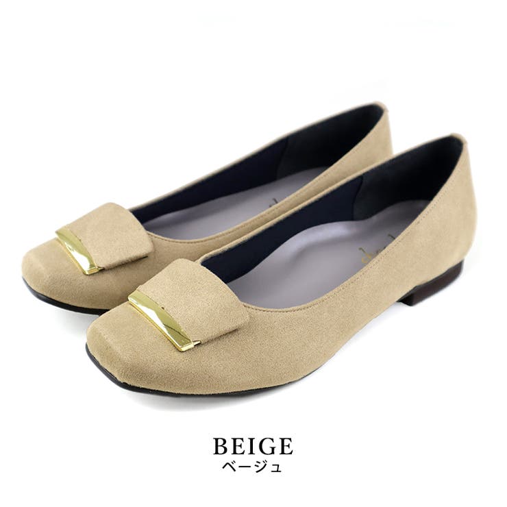 beige | 日本製 スクエアトゥ モチーフ付き フラットパンプス 晴雨兼用 レイン | SHOE FANTASY