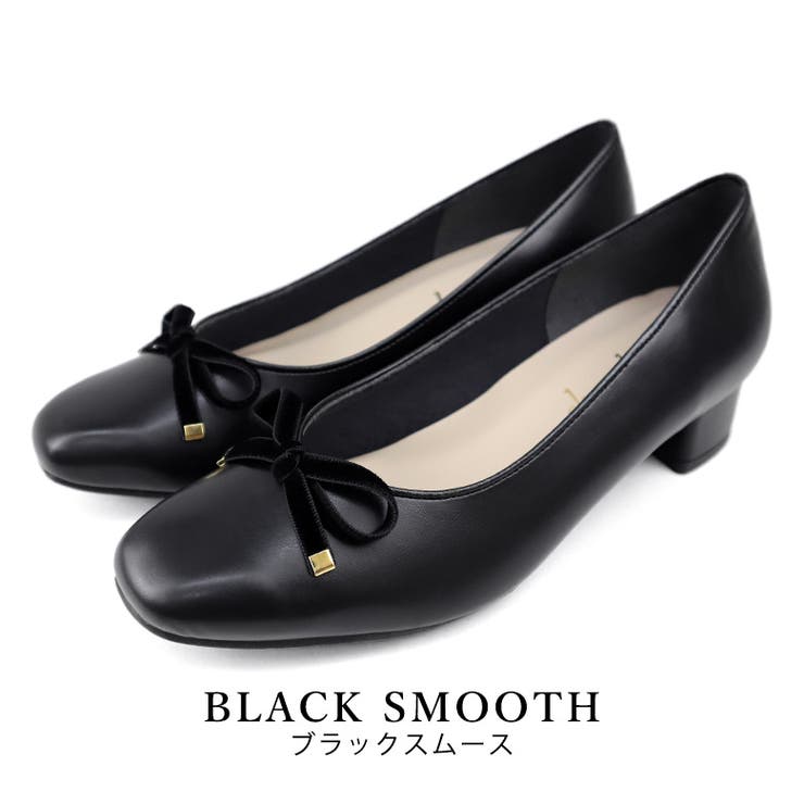 blackスムース | 日本製 ベロアリボン ヒール バレエパンプス 晴雨兼用 レイン | SHOE FANTASY