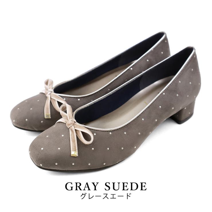 grayスエード | 日本製 ベロアリボン ヒール バレエパンプス 晴雨兼用 レイン | SHOE FANTASY