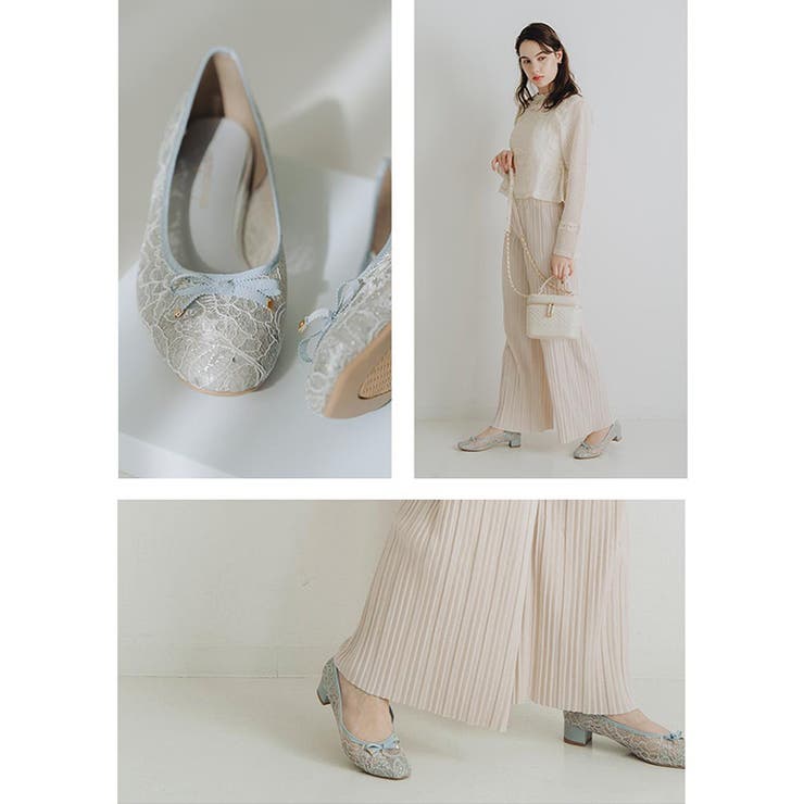 日本製 スクエアトゥ レースチュール パンプス リボン  | SHOE FANTASY | 詳細画像5 