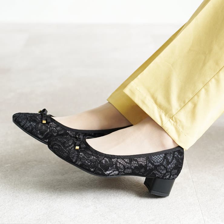 日本製 スクエアトゥ レースチュール パンプス リボン  | SHOE FANTASY | 詳細画像28 