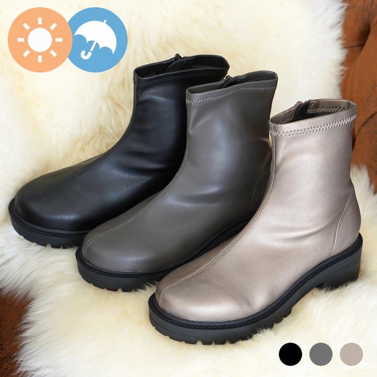 ラウンドトゥ ストレッチ ショートブーツ 晴雨兼用 レイン | SHOE FANTASY | 詳細画像1 