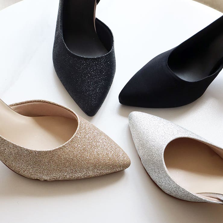 日本製 サイドオープン グリッター サテン パンプス | SHOE FANTASY | 詳細画像4 