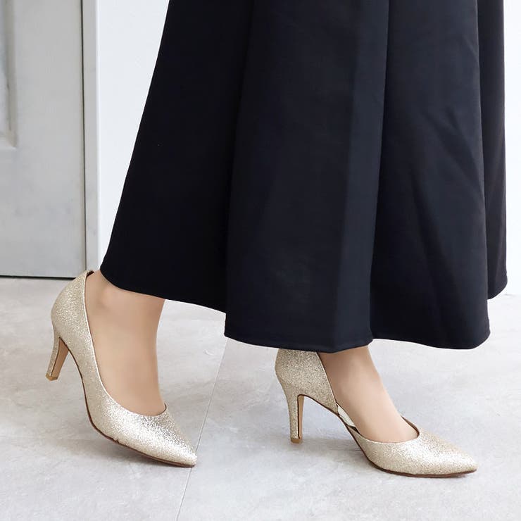 日本製 サイドオープン グリッター サテン パンプス | SHOE FANTASY | 詳細画像19 