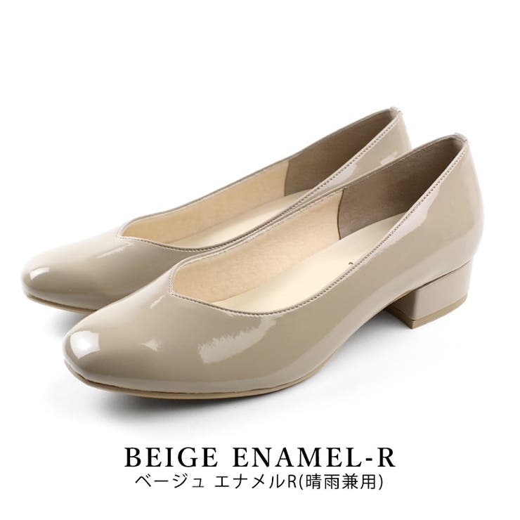 beigeエナメルR | 日本製 スクエアトゥ Ｖカットパンプス | SHOE FANTASY