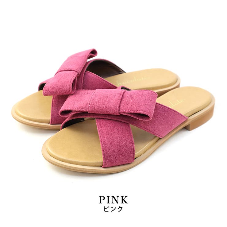 pink | 日本製 リボン付き ぺたんこミュールサンダル | SHOE FANTASY