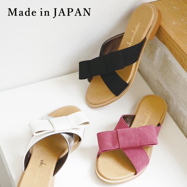 日本製 リボン付き ぺたんこミュールサンダル | SHOE FANTASY | 詳細画像1 