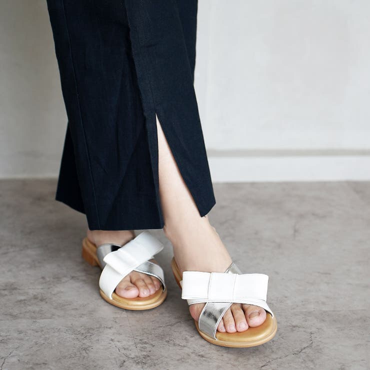 日本製 リボン付き ぺたんこミュールサンダル | SHOE FANTASY | 詳細画像20 