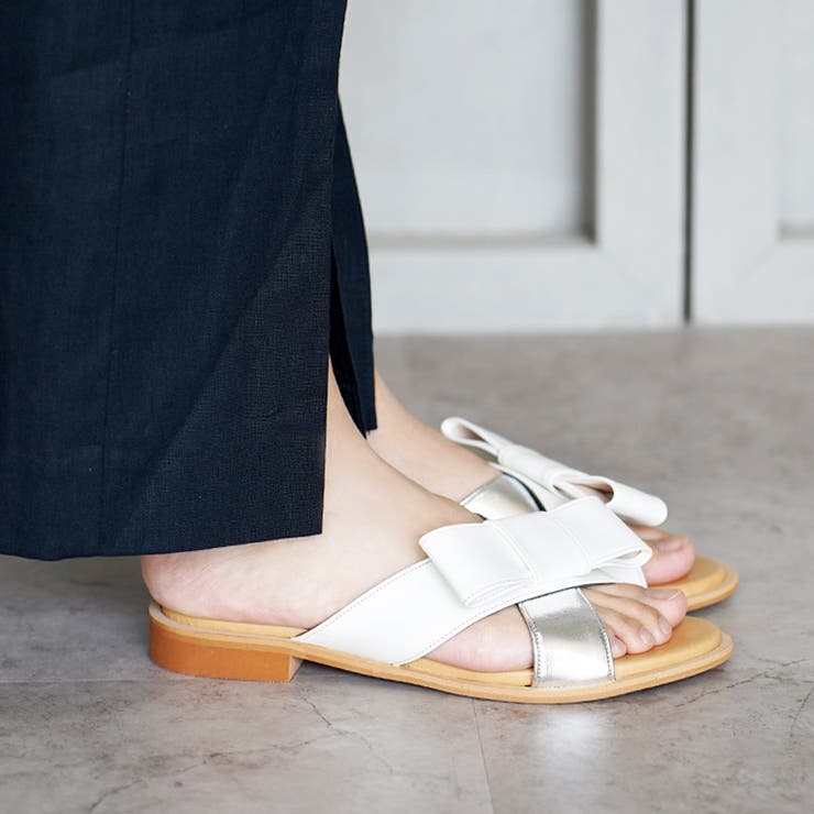 日本製 リボン付き ぺたんこミュールサンダル | SHOE FANTASY | 詳細画像21 