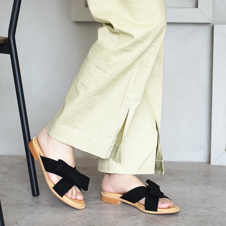 日本製 リボン付き ぺたんこミュールサンダル | SHOE FANTASY | 詳細画像31 