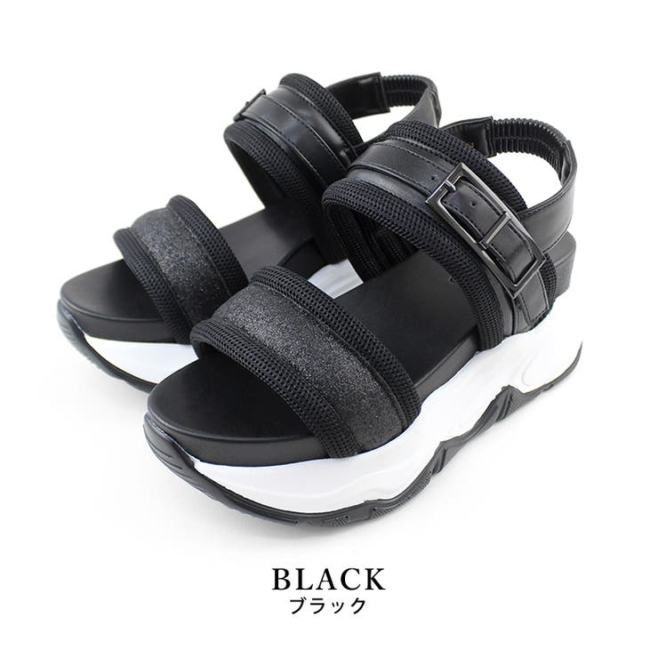 black | グリッターベルト ボリュームソール スポーツサンダル | SHOE FANTASY