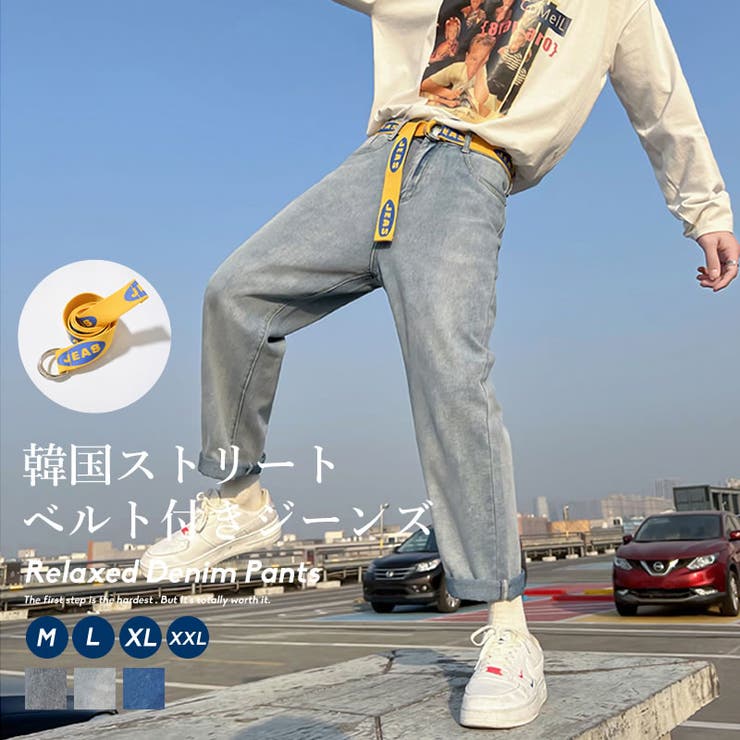 韓国系メンズ デザインデニムパンツ フラワー ワイド S3267 Theater code ジーンズ flower design wide denim pants