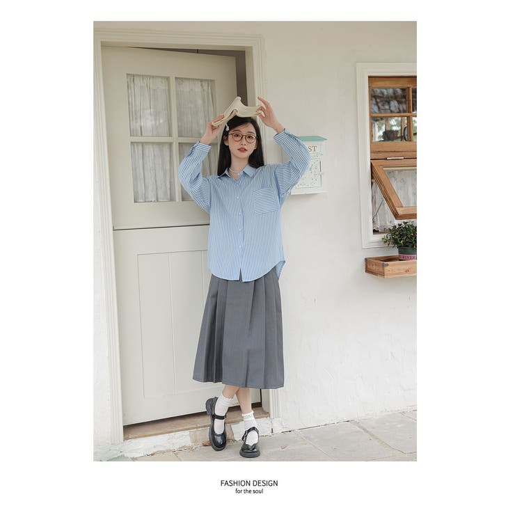 韓国 ファッション ストライプシャツ[品番：STMM0000699