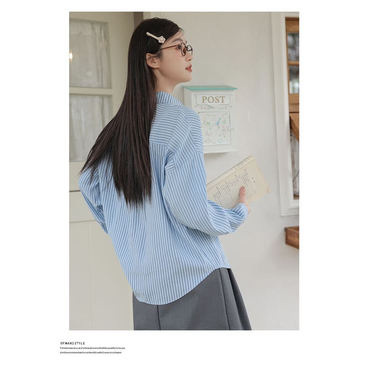 韓国 ファッション ストライプシャツ[品番：STMM0000699
