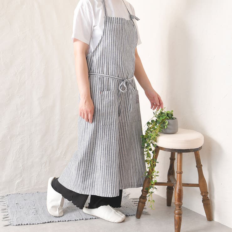 ネイビーストライプ | エプロン おしゃれ カフェエプロン | shop kilakila