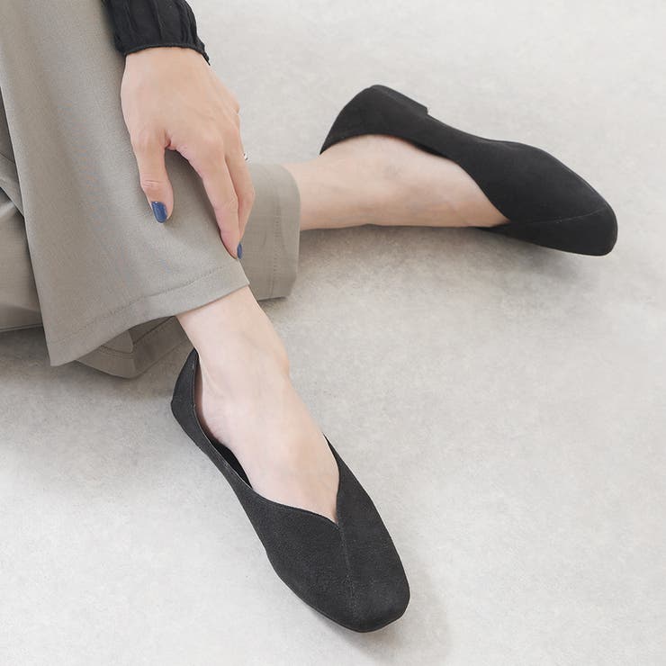 スエードブラック/y | パンプス フラットシューズ スクエアトゥ | shop kilakila