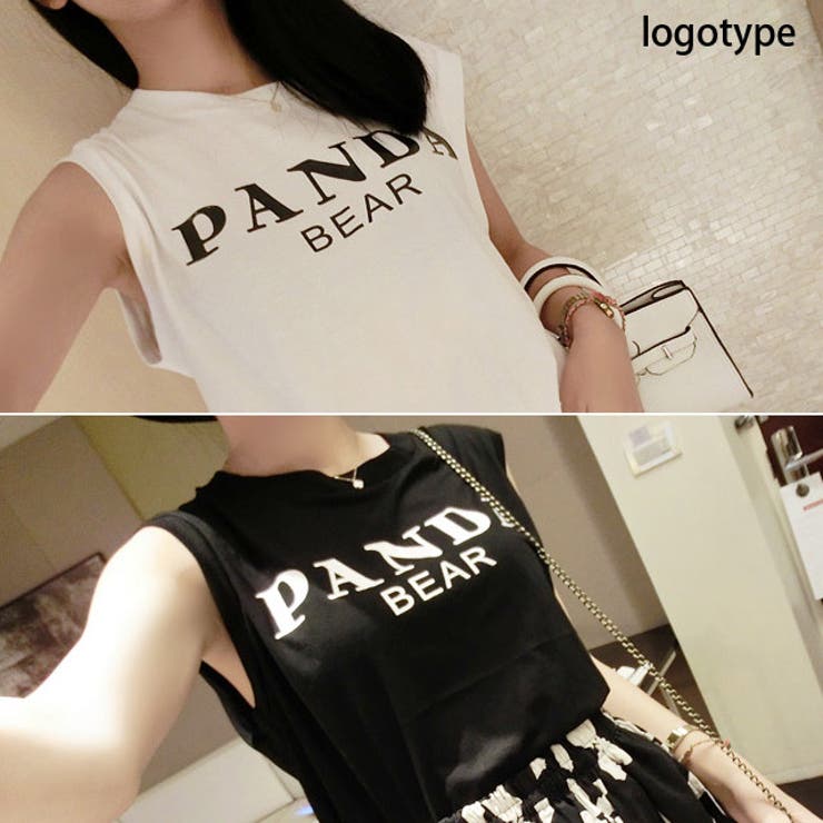 PANDA ロゴタンクトップ ノースリーブ トップス シンプル ma[品番