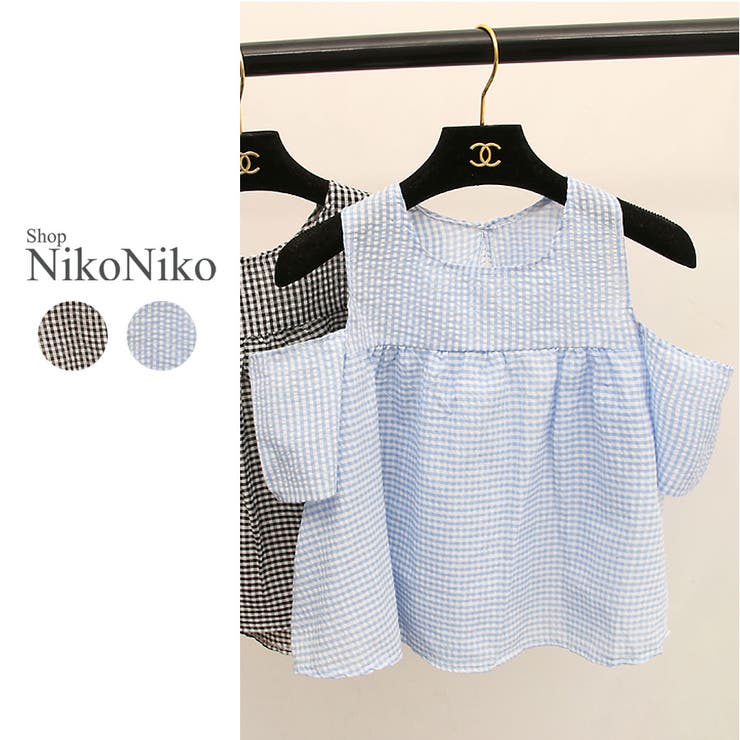 肩出し ギンガムチェック トップス | ShopNikoNiko | 詳細画像1 