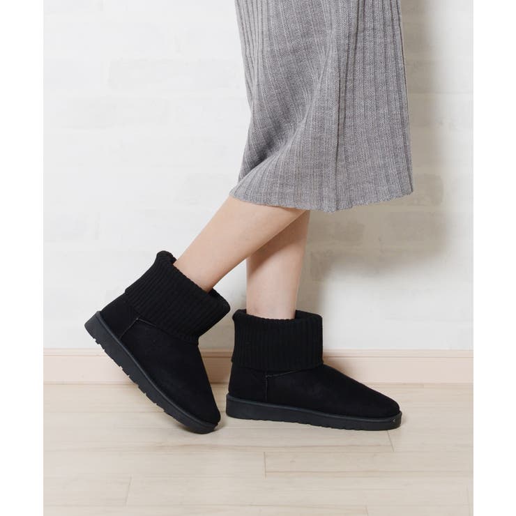 ニットムートンブラック | 冬新作 撥水ムートンブーツ シューズ | ShopNikoNiko